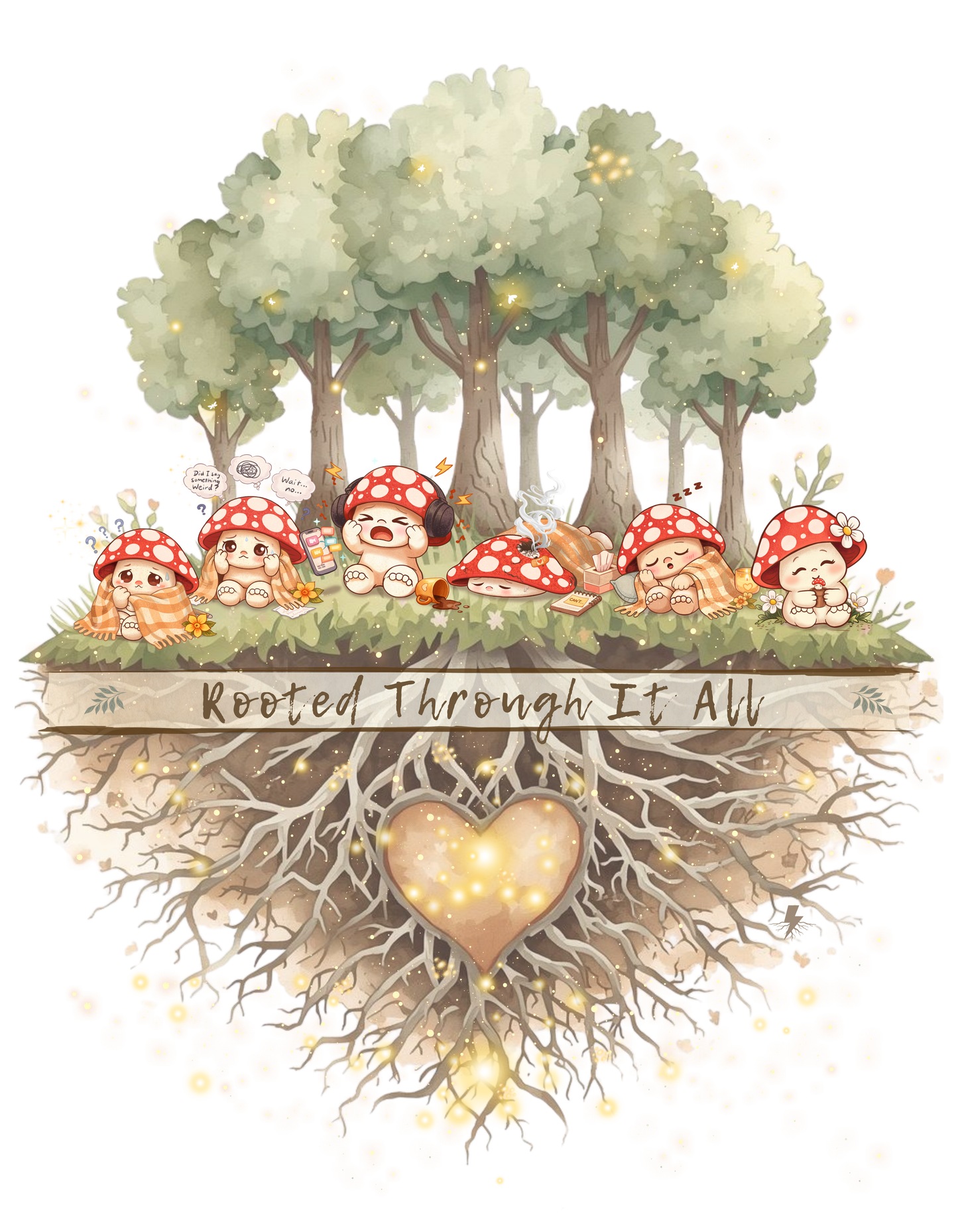 Rooted Through It All Youth Tee | Emoshrooms Mental Health Shirt for Kids