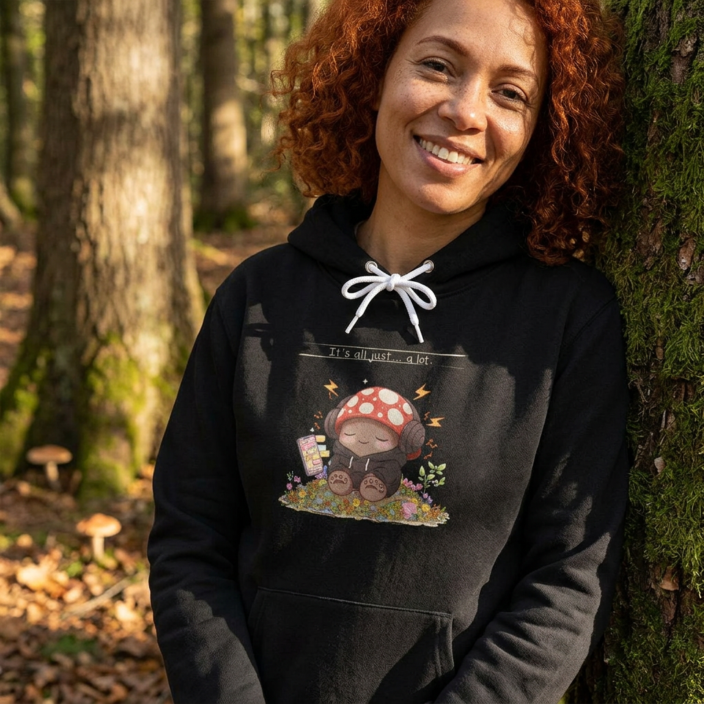 It's All Just... A Lot. | Overstimulated Emoshroom Hoodie