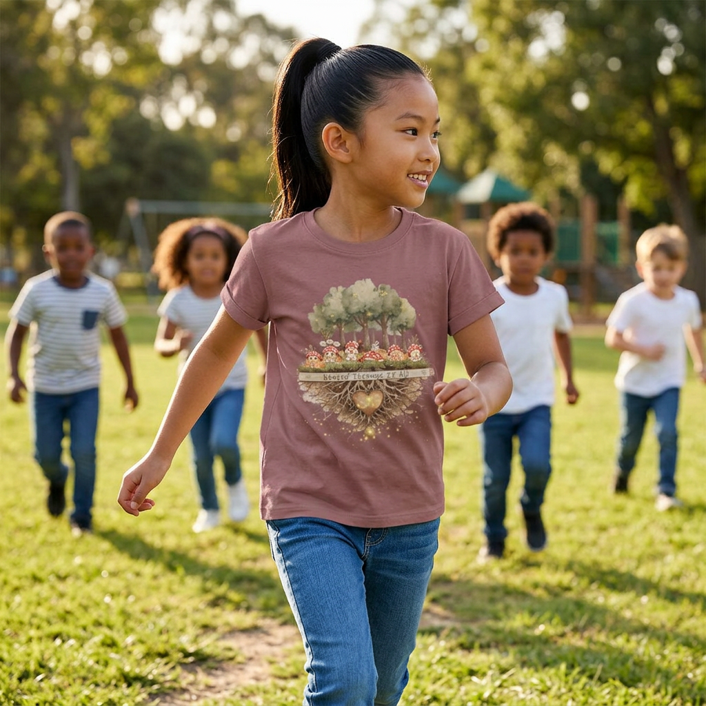Rooted Through It All Youth Tee | Emoshrooms Mental Health Shirt for Kids