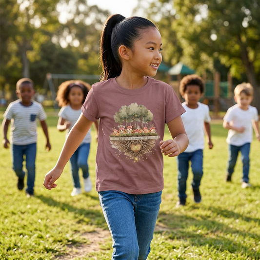 Rooted Through It All Youth Tee | Emoshrooms Mental Health Shirt for Kids