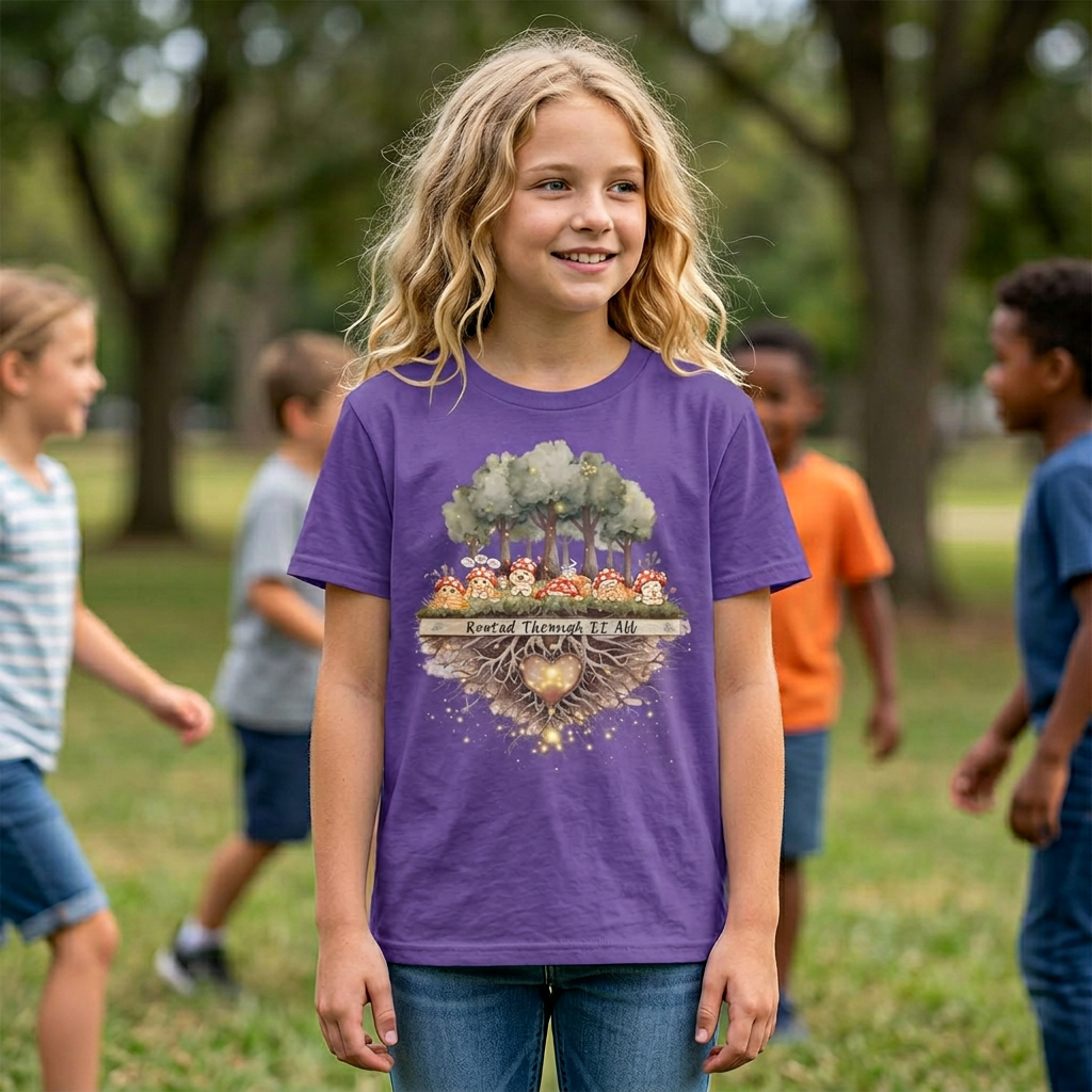 Rooted Through It All Youth Tee | Emoshrooms Mental Health Shirt for Kids