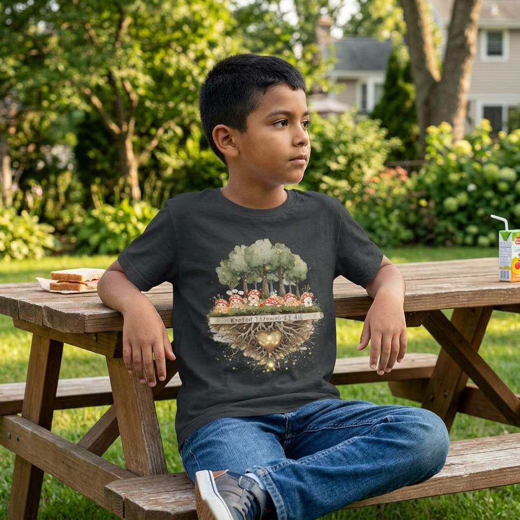 Rooted Through It All Youth Tee | Emoshrooms Mental Health Shirt for Kids