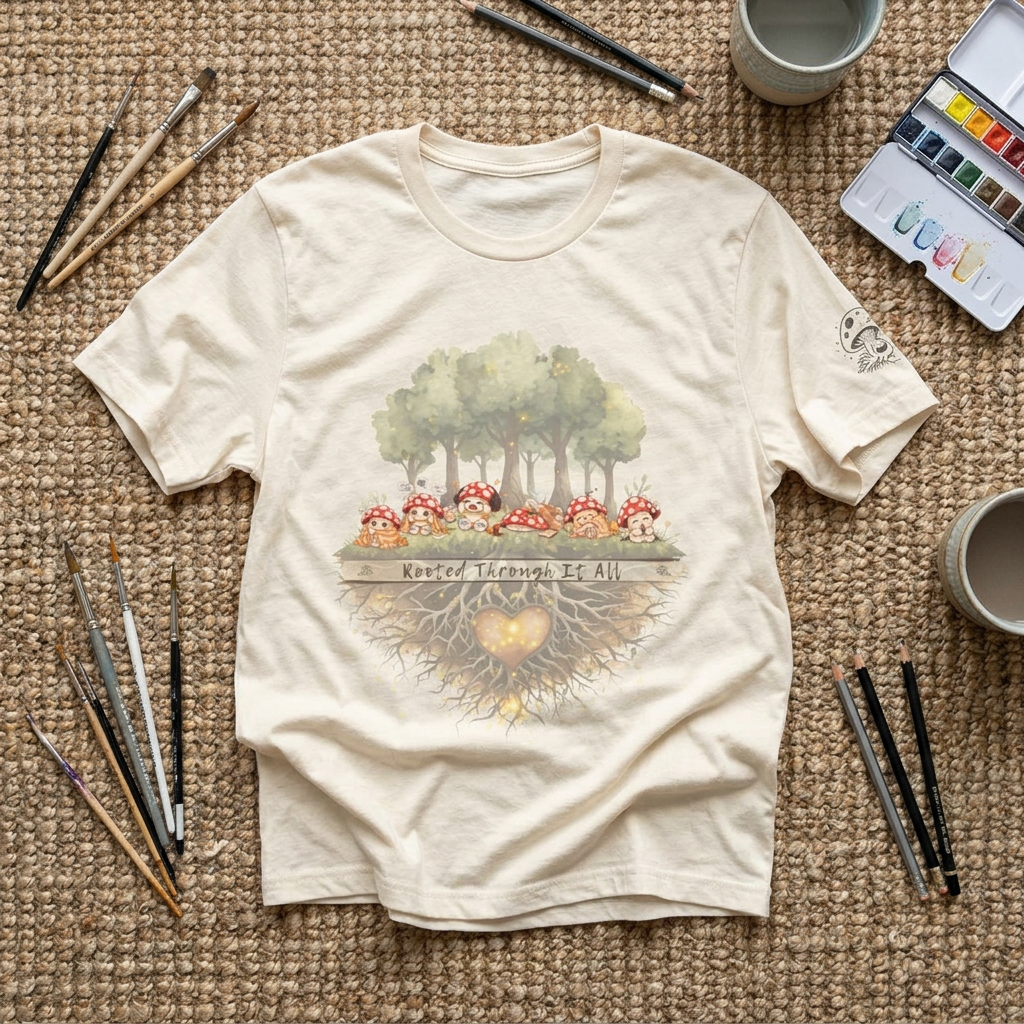Rooted Through It All Youth Tee | Emoshrooms Mental Health Shirt for Kids