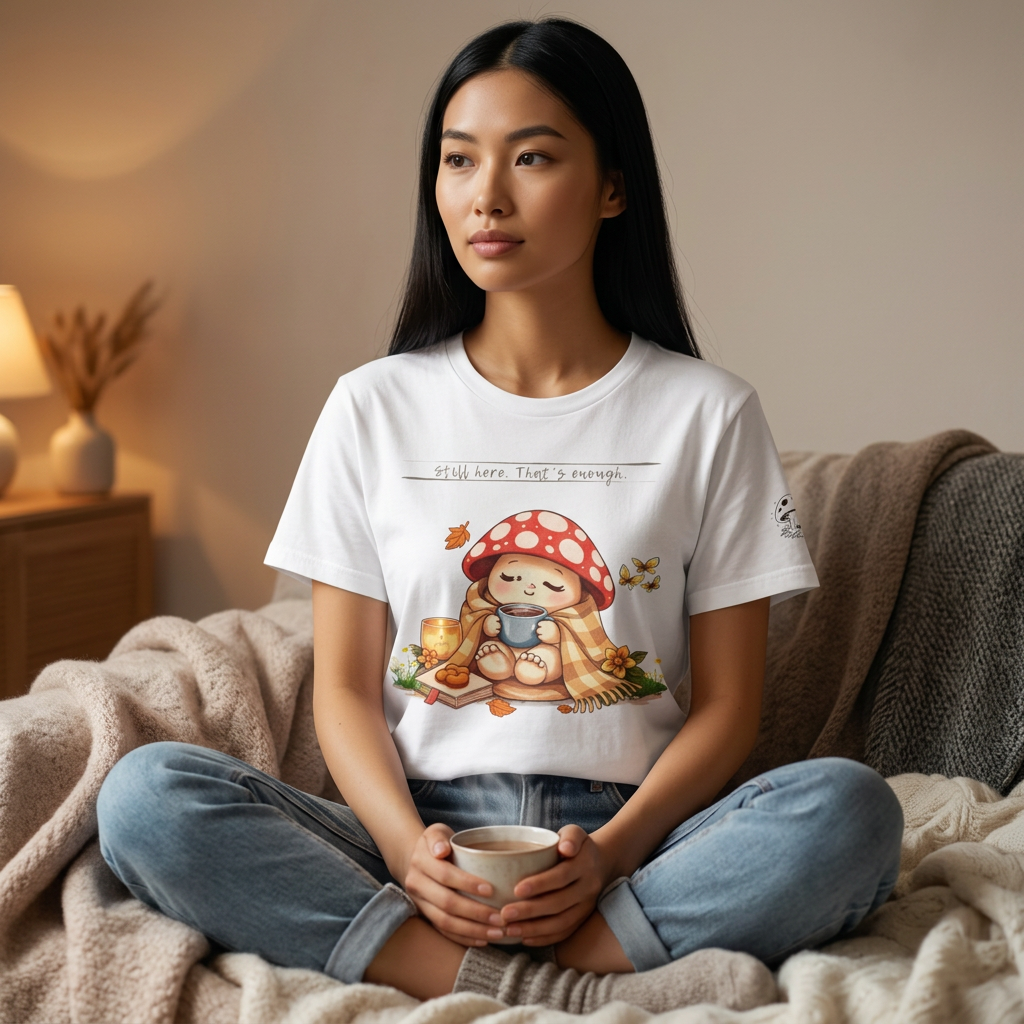 Still Here. That's Enough. | Bloomspore Recovering Emoshroom Mental Health Shirt