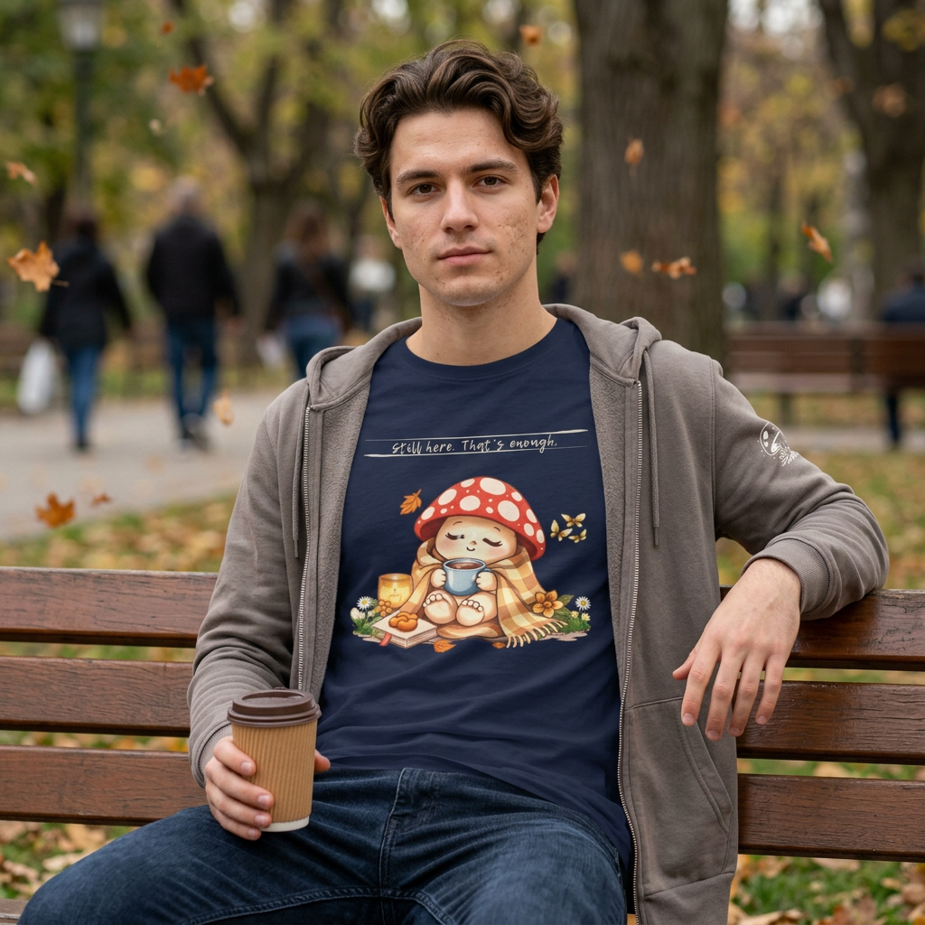 Still Here. That's Enough. | Bloomspore Recovering Emoshroom Mental Health Shirt