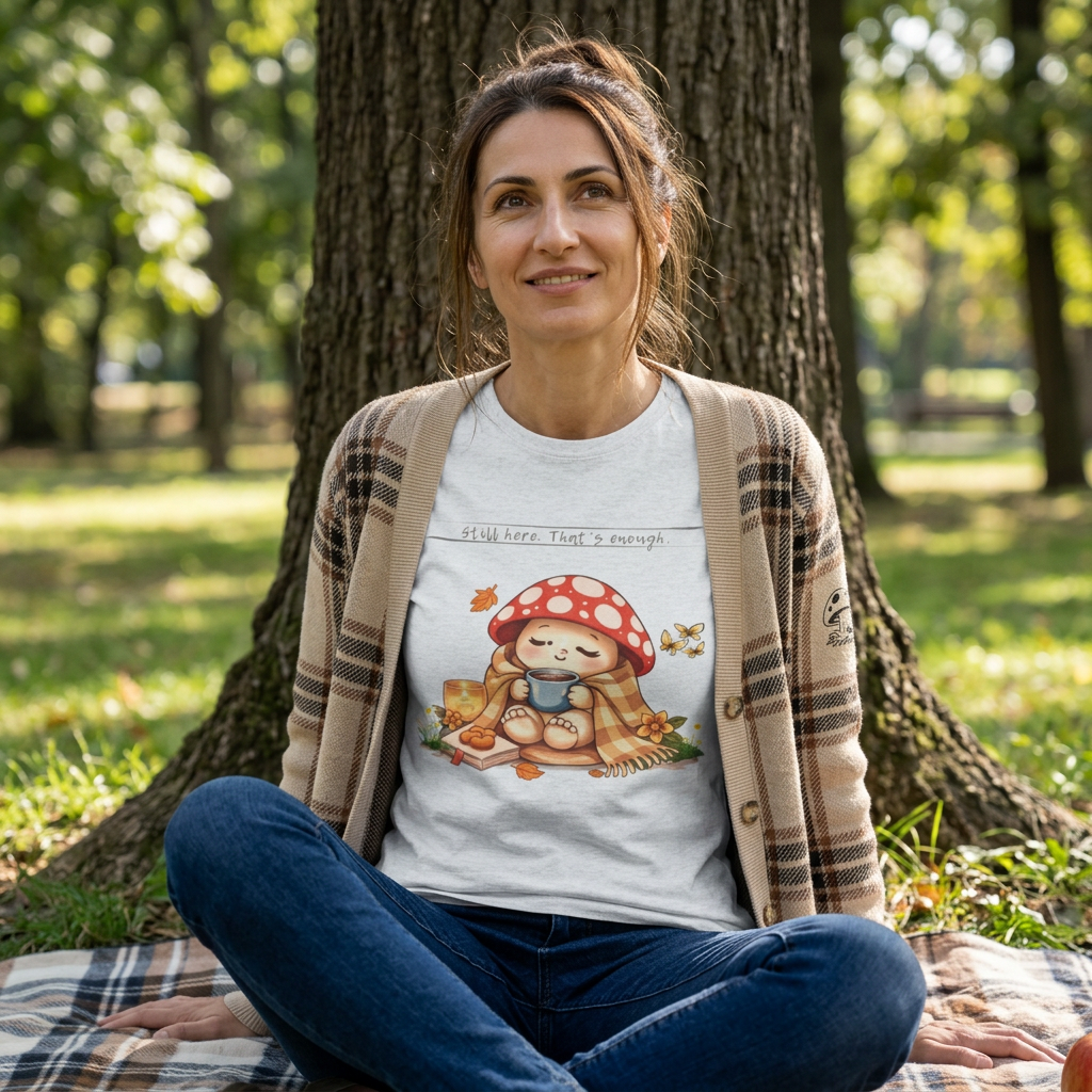 Still Here. That's Enough. | Bloomspore Recovering Emoshroom Mental Health Shirt