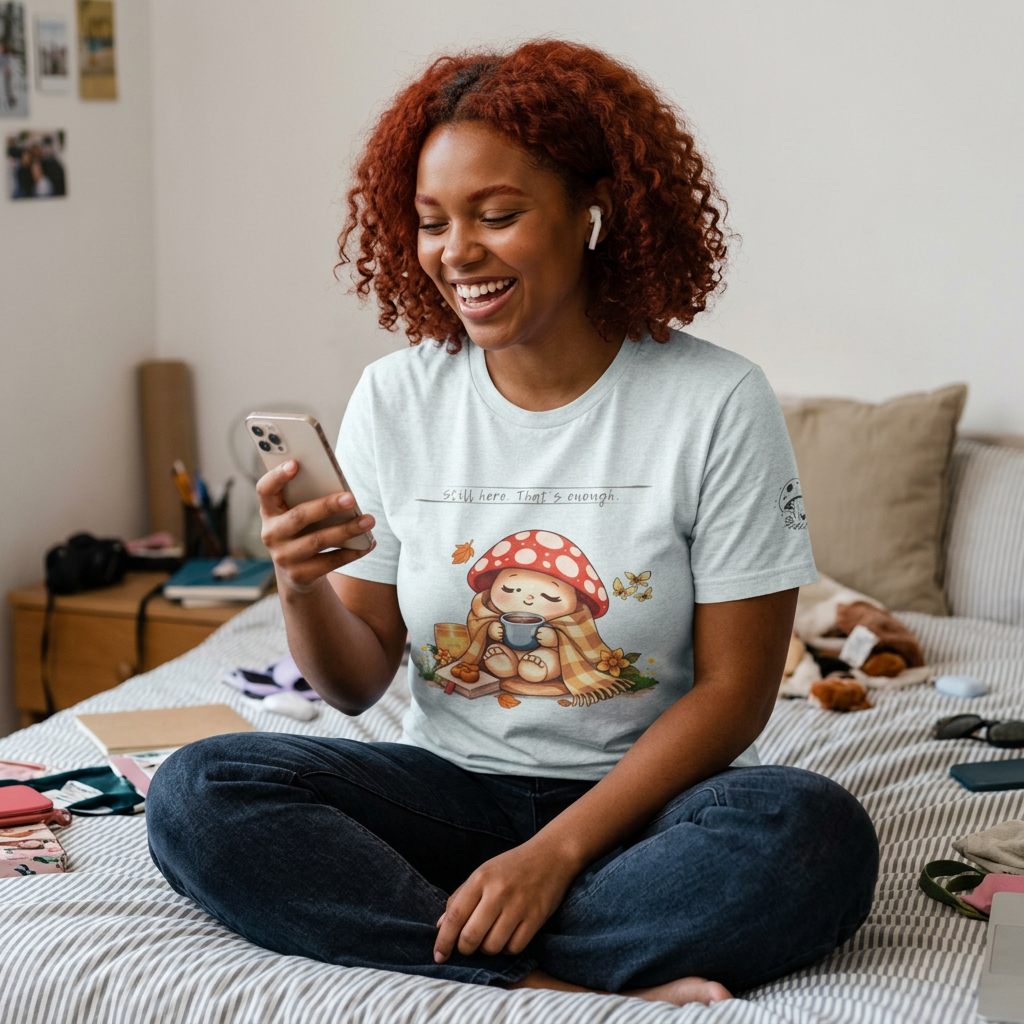 Still Here. That's Enough. | Bloomspore Recovering Emoshroom Mental Health Shirt