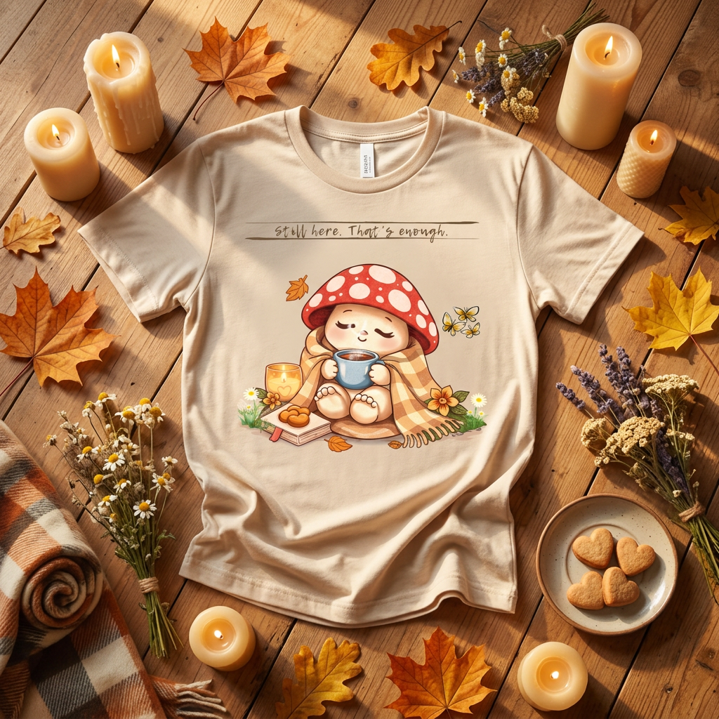 Still Here. That's Enough. | Bloomspore Recovering Emoshroom Mental Health Shirt