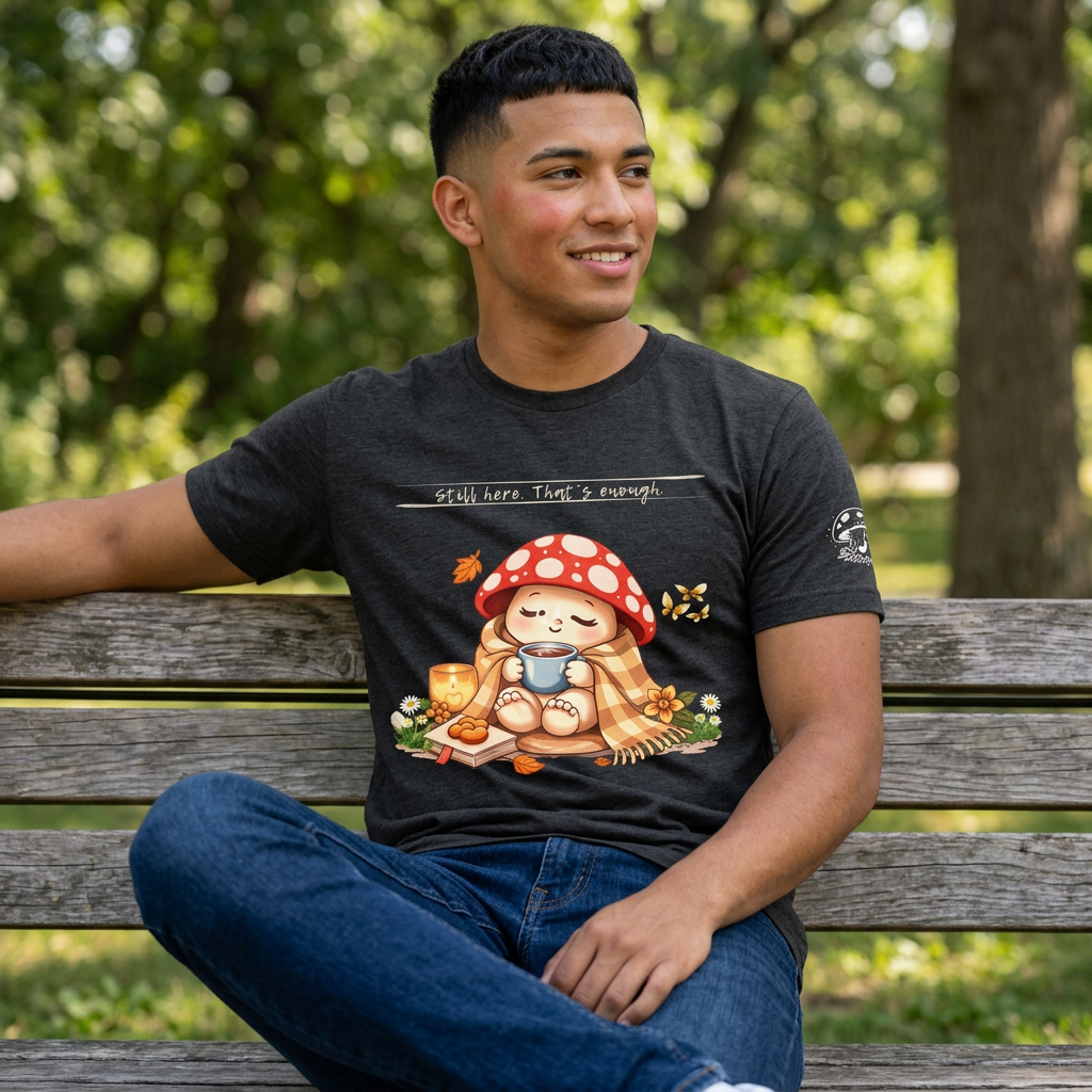 Still Here. That's Enough. | Bloomspore Recovering Emoshroom Mental Health Shirt