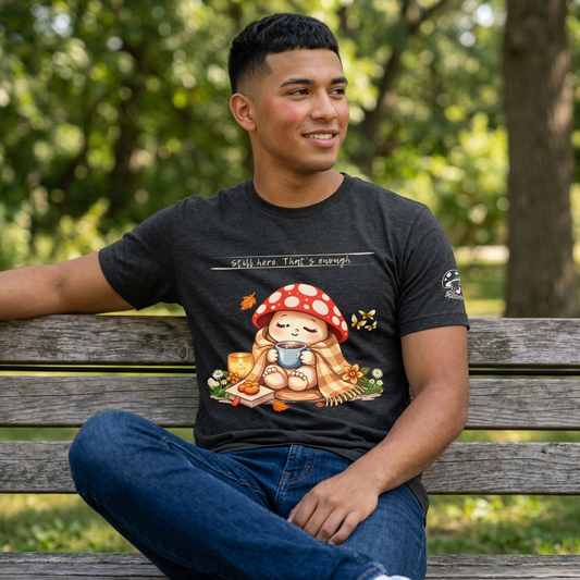Still Here. That's Enough. | Bloomspore Recovering Emoshroom Mental Health Shirt